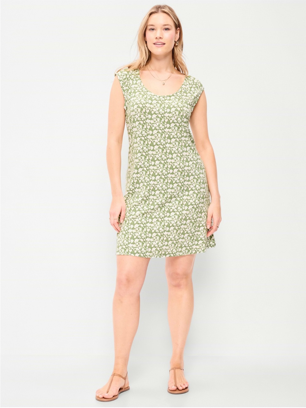 Old Navy Green Floral Scoop-Neck Mini Dress